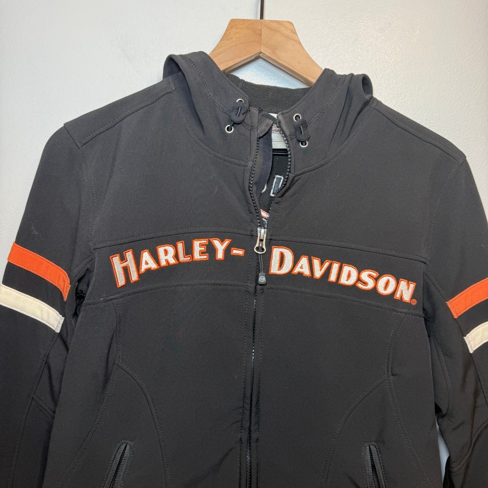 Harley Davidson Women's Black Softshell Hooded Jacket Embroidered Logo Medium - Picture 2 of 10